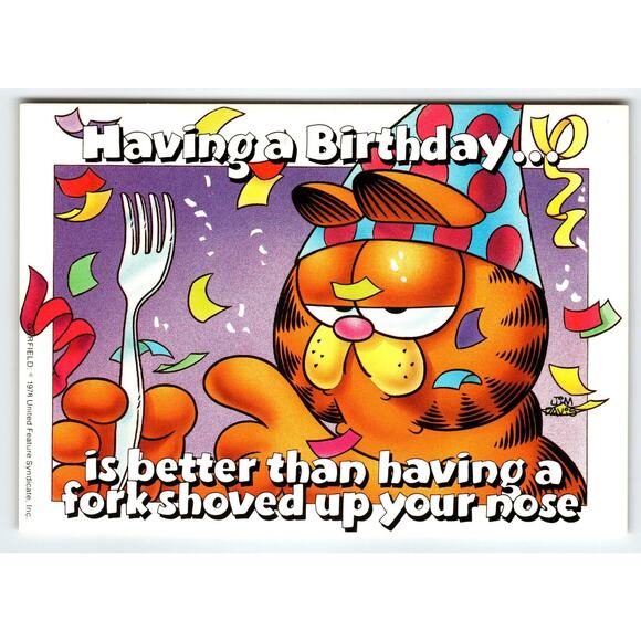 Vintage Garfield Postcard "HI!" Large Lettering Red Stripes Unused 1978 Comical - Picture 1 of 2